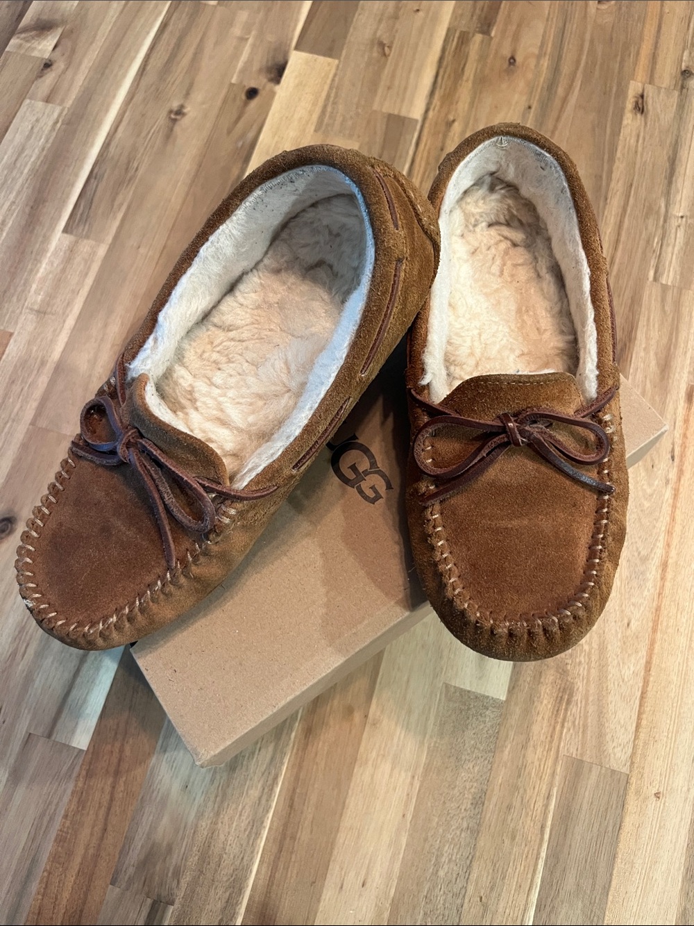 Ugg Dakota Brown Suede Shearling-Lined Moccasin Slippers